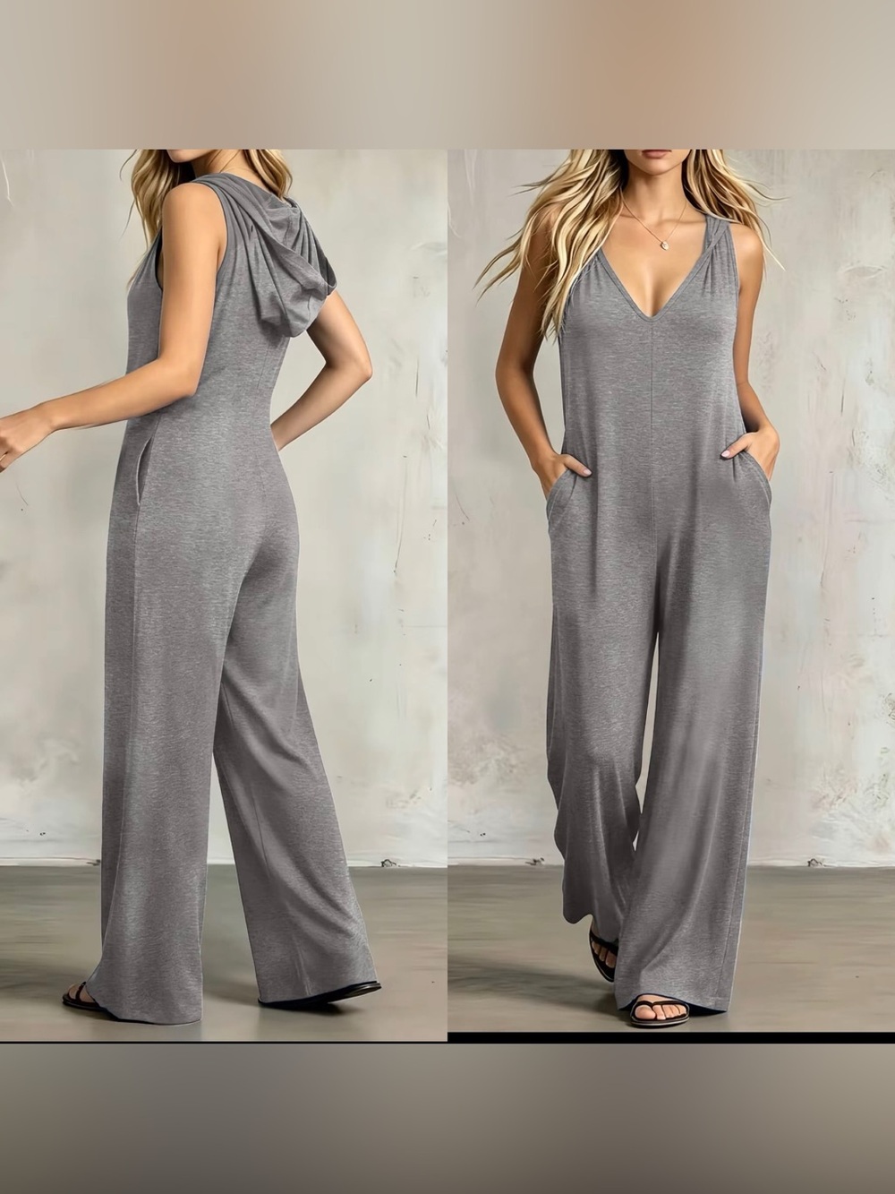 V-Neck Wide-Leg Jumpsuit with Hood